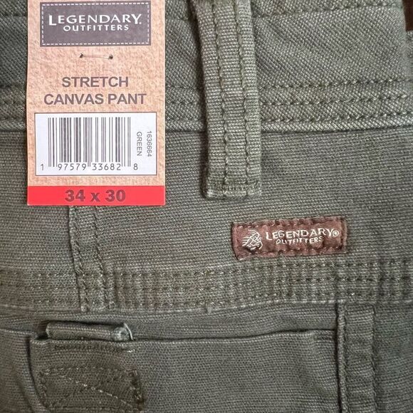 LEGENDARY OUTFITTERS Pants Men's Canvas 34X30 Green Straight Leg Stretch NWT - Picture 7 of 16